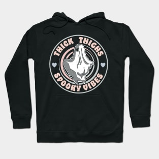 Thick Thighs Spooky Vibes Funny Halloween Ghost Pastel Goth Hoodie